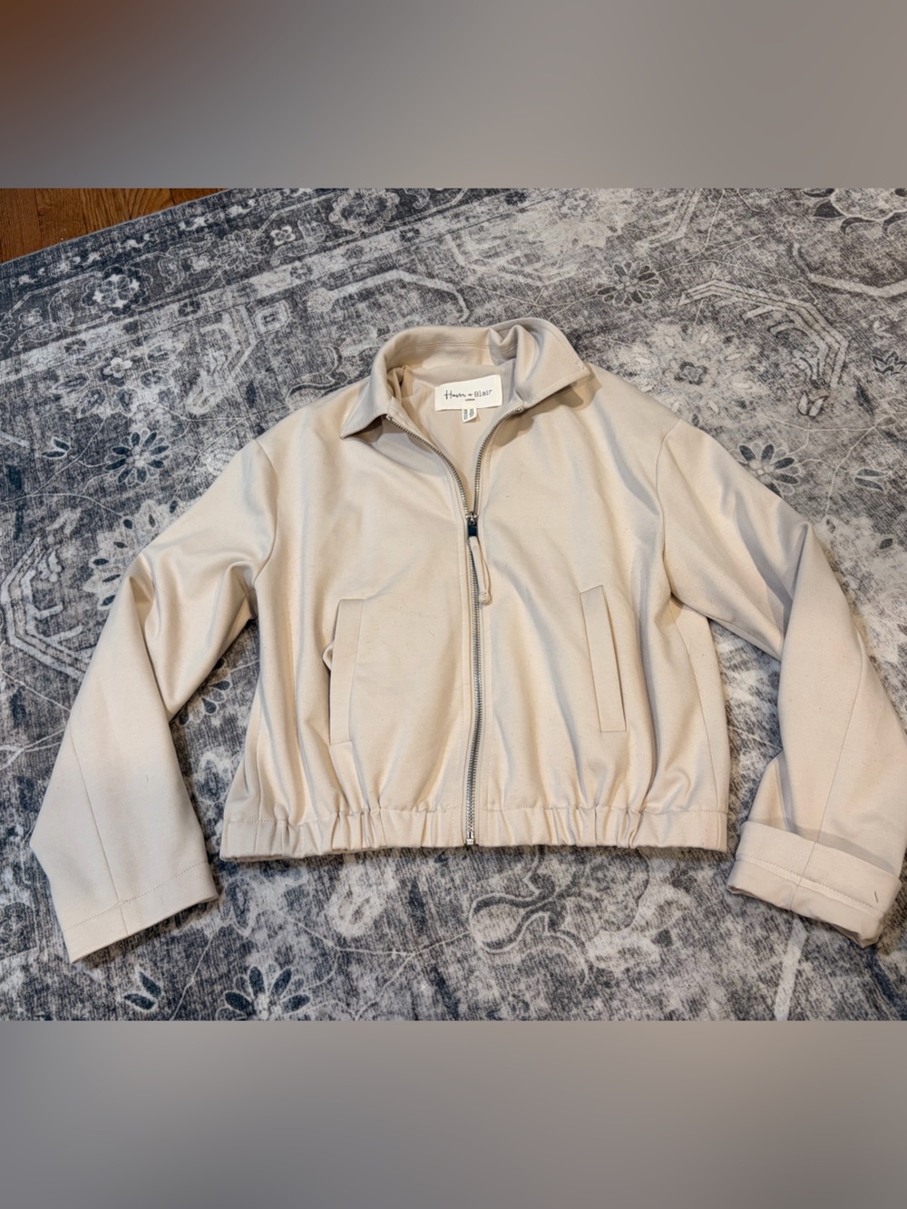 Short Cream Zip-Front Bomber Jacket